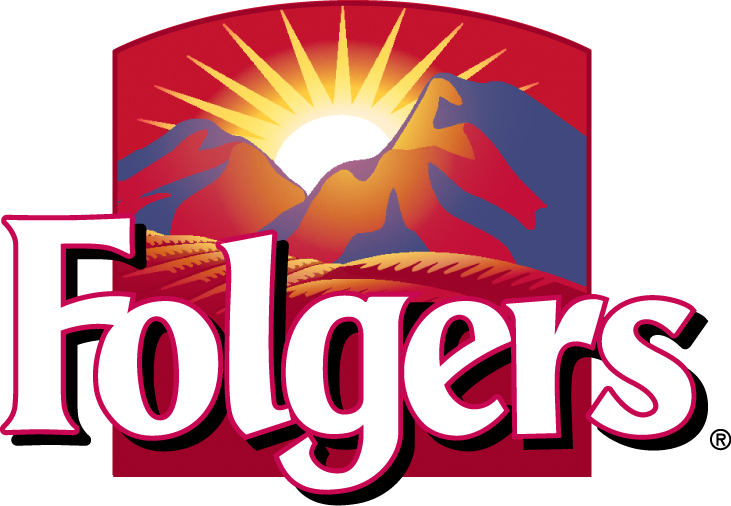 A red and yellow logo for folgers coffee.